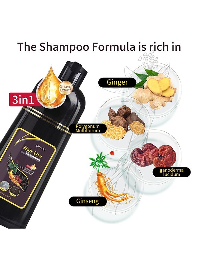 إيلهو شامبو صبغة شعر أسود، شامبو صبغة شعر أسود فوري 3 في 1، تغطية كاملة للرمادي، سحر خلال 15 دقيقة لجميع الأنواع، طبيعي للنساء والرجال، بلسم لترك اللون، سهل الاستخدام - Image 2